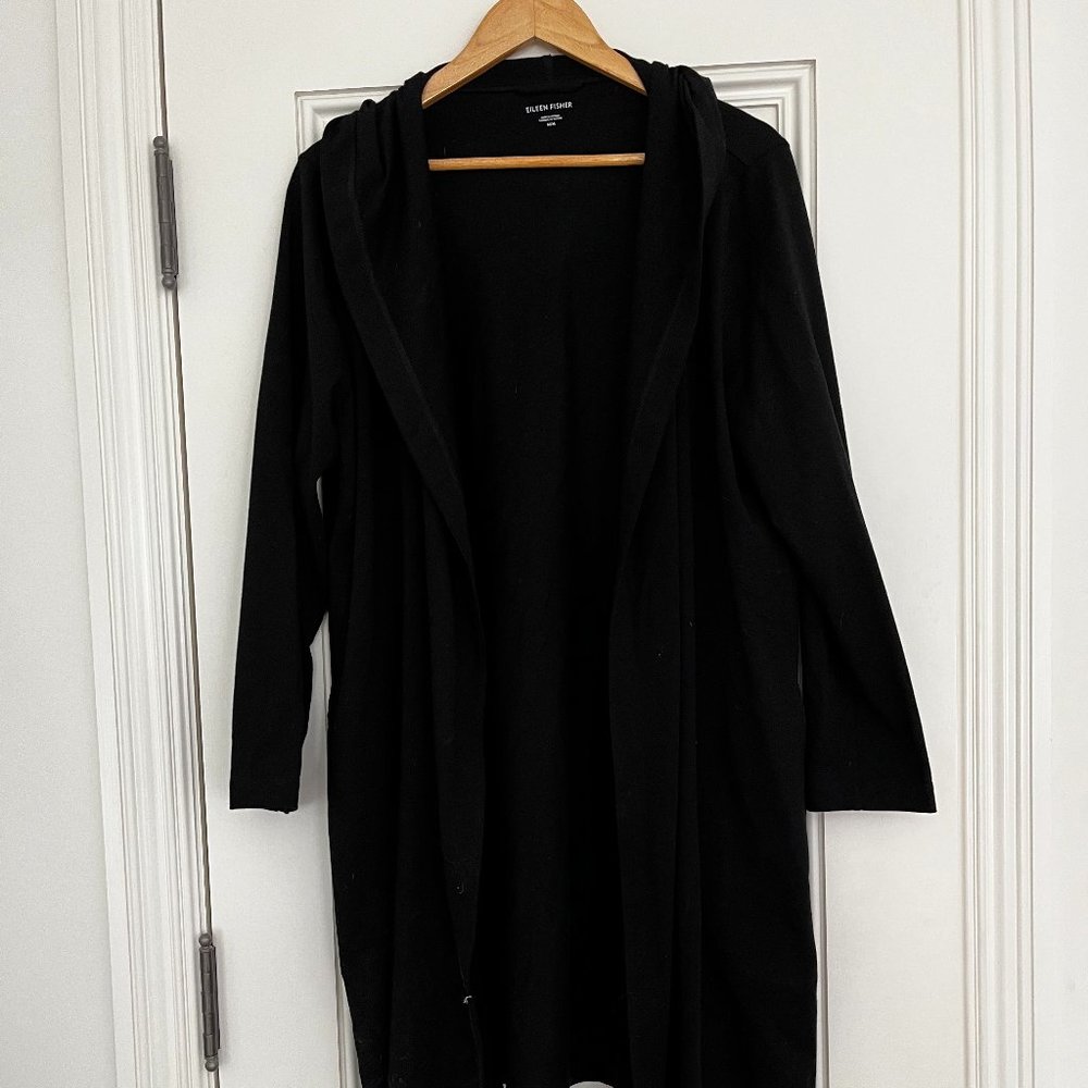 Eileen Fisher Long Black Sweater / Jacket with Hood